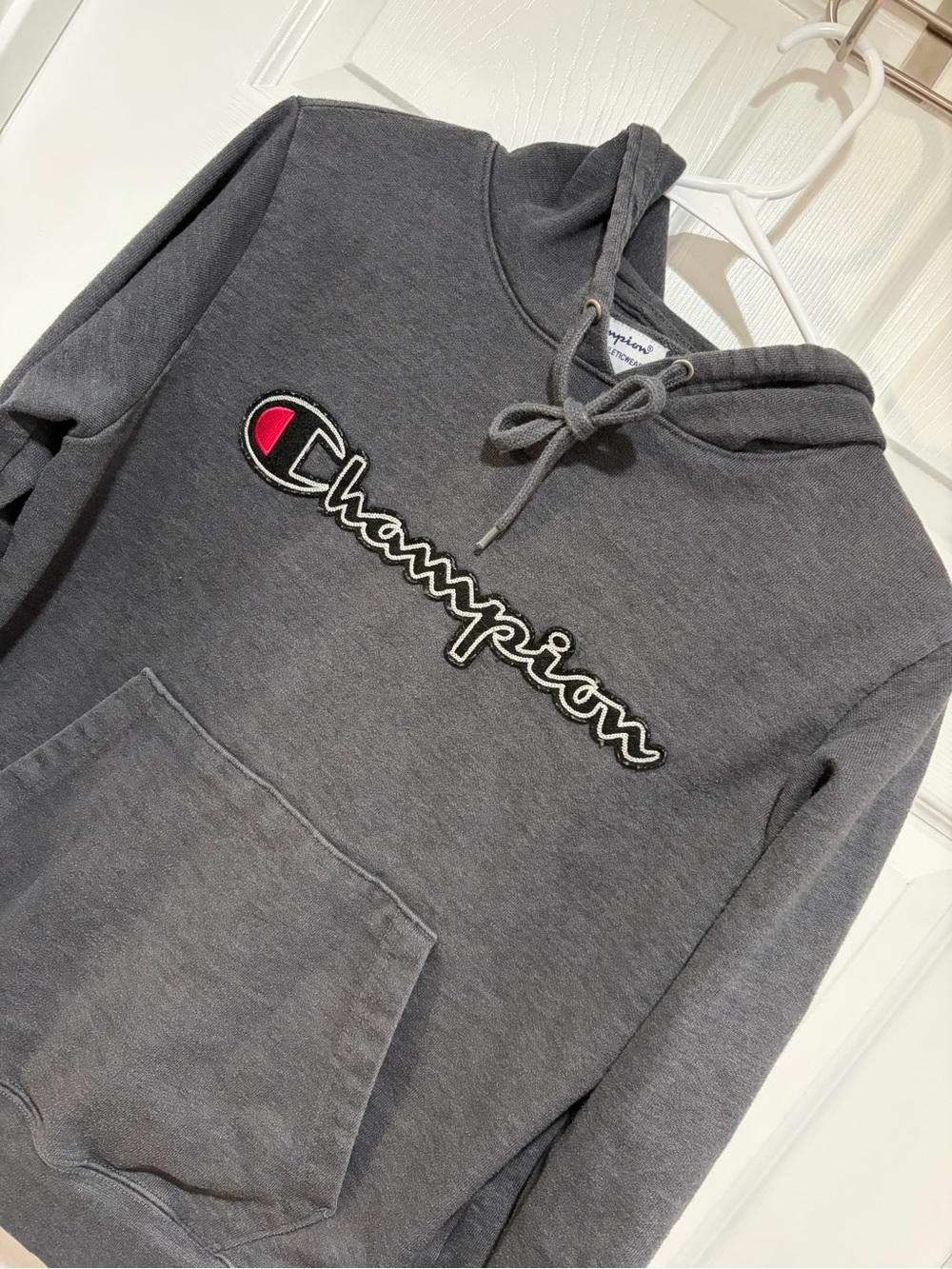 CHAMPION Men's Charcoal Gray Embroidered Logo Hoodie